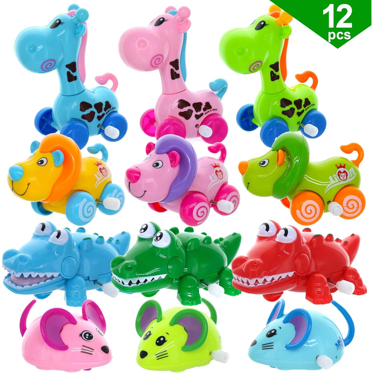 GIFTEXPRESS Set of 12 Zoo Animal Wind Up Toys 3-4 Inch Assortment Kids Party Favors, Great for Kids Ages 3-10