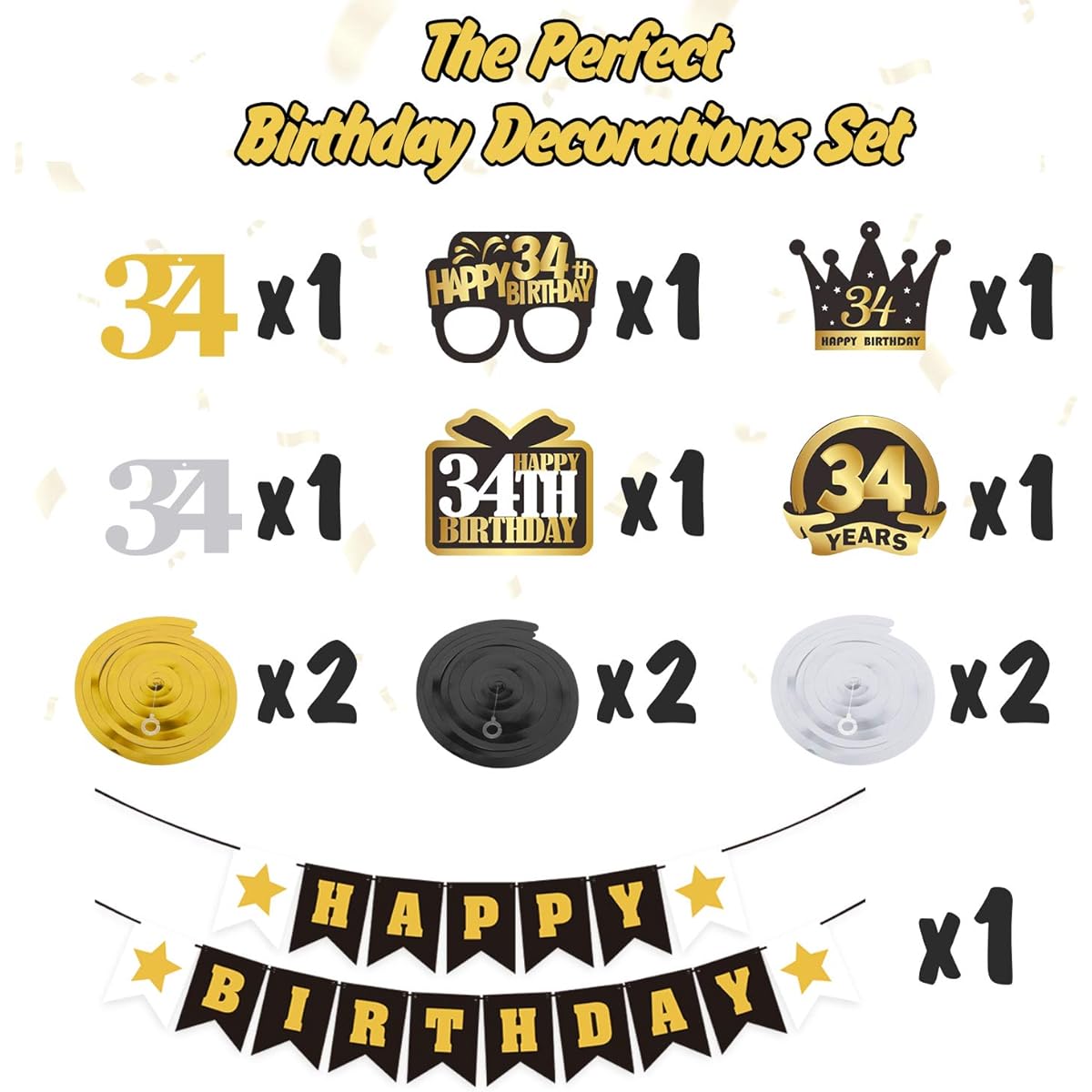 LINGTEER 34 Birthday Swirl Streamer Banner Set