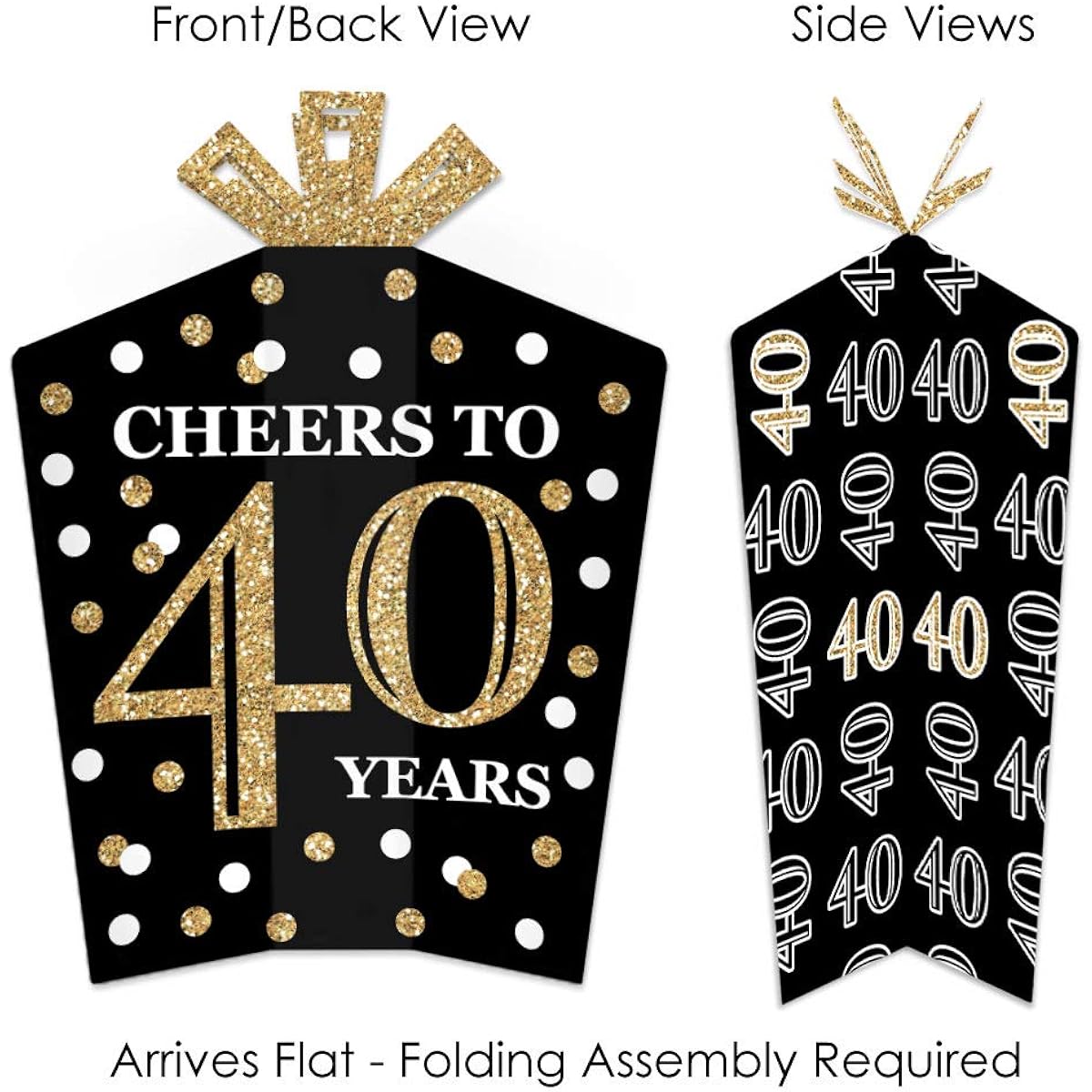 Big Dot of Happiness Adult 40th Birthday Gold Table Decorations Birthday Party Foldable Flair Centerpieces 10 Pieces