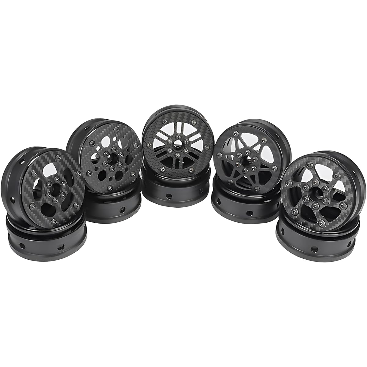 2.2 Beadlock Wheels 4pcs Carbon Fiber Wheel Rims for 1/10 RC Crawler Cheetah Rig Capra SCX10 Pro TF2 Element Enduro TRX4 Upgrade Accessories (Carbon Fiber 2.2 Beadlock Wheels D)