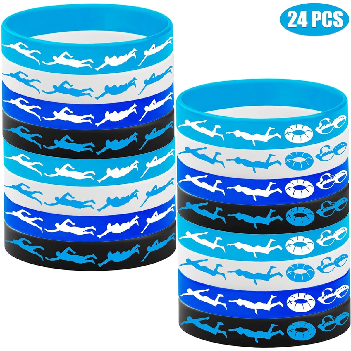 24 Pcs Swimming Silicone Bracelets Party Favors - Swimming Rubber Bracelets Party Supplies Decorations Swimming Action Sports Theme Birthday Baby Shower Party Gifts