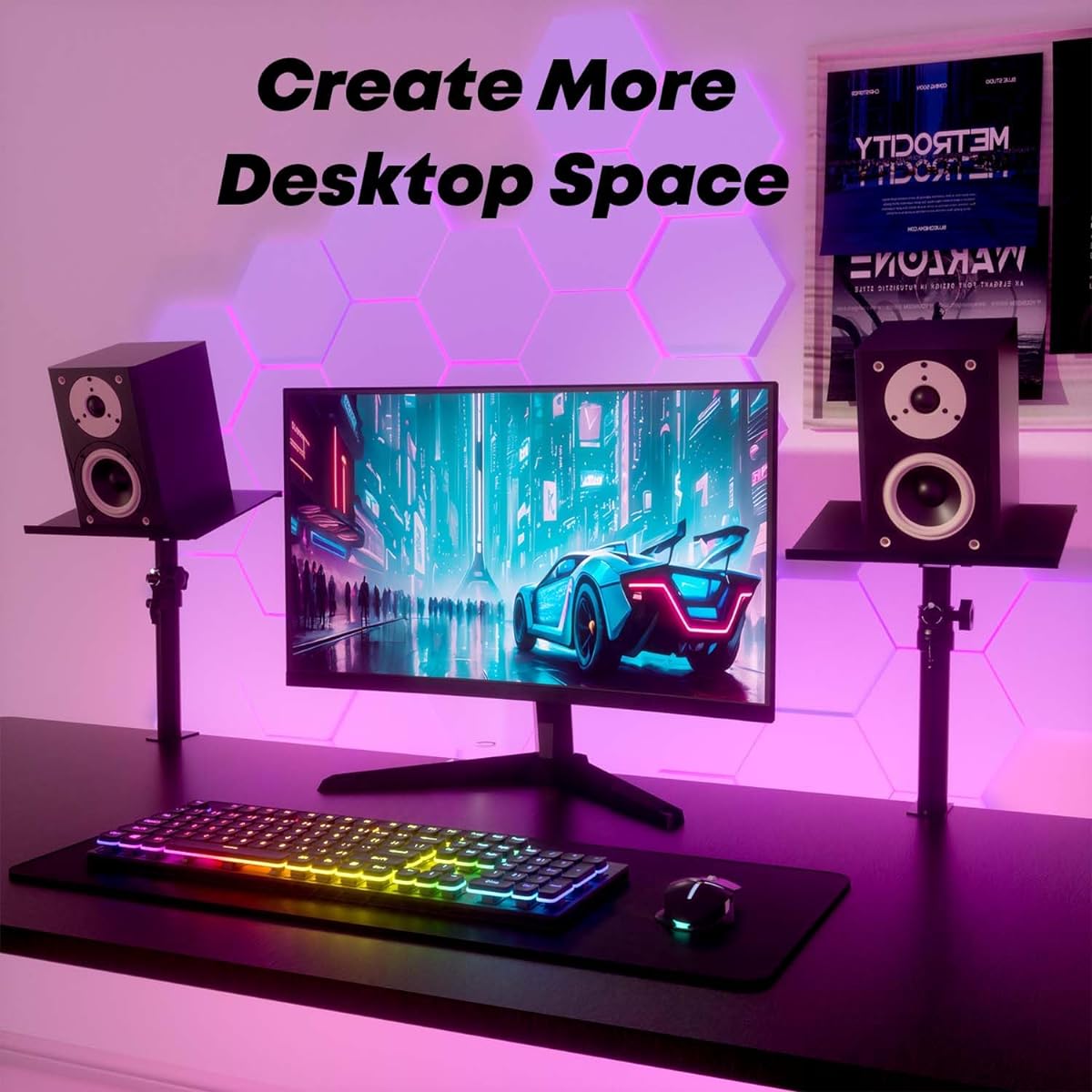 Studio Monitor Stand, Adjustable Height and Tilt Angle, Heavy Duty Desktop Speaker Stand with Desk Clamp, Maximum Load Capacity: 12kg/pcs, Ideal for Studio Monitor Bookshelf Speakers