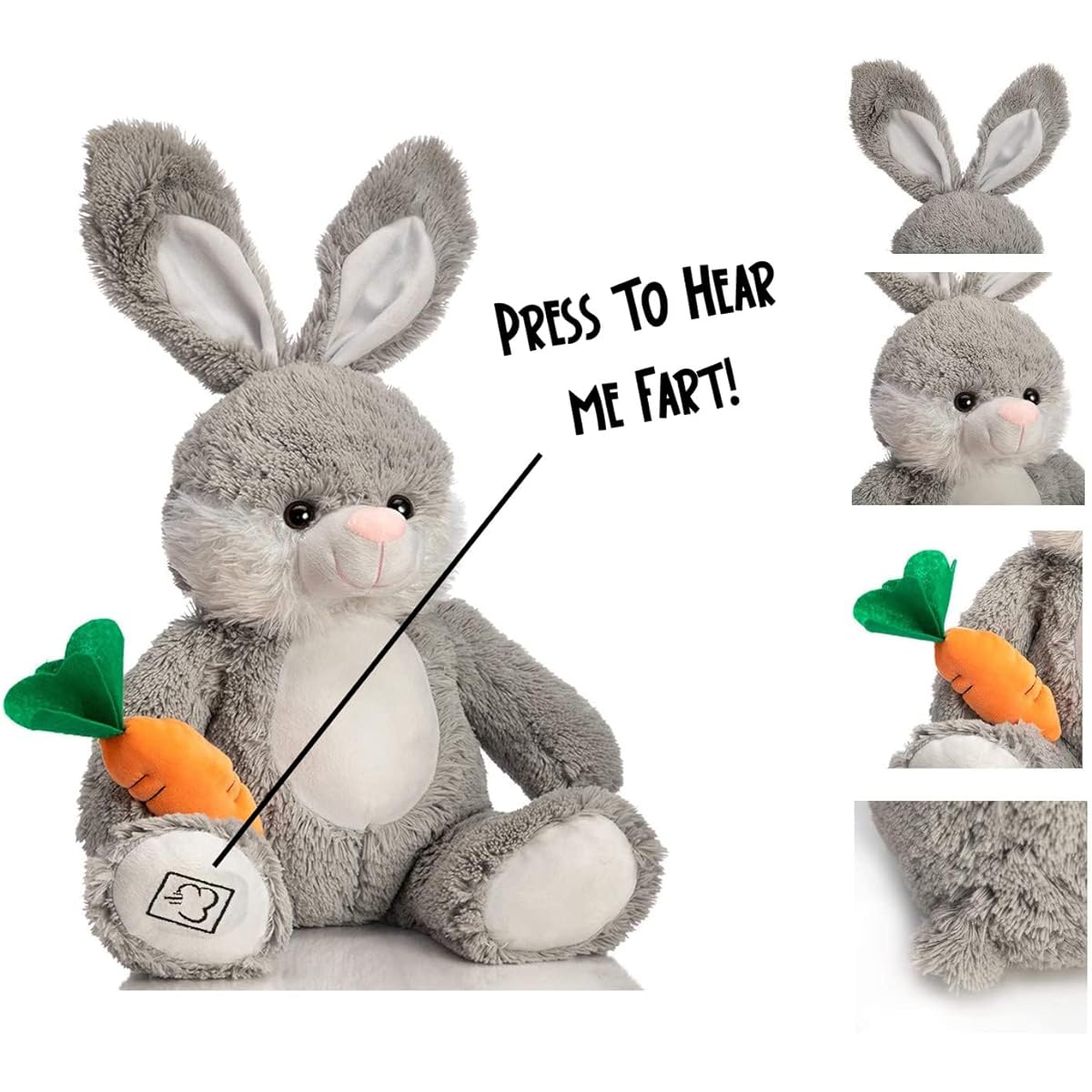 Farting Bunny Rabbit Stuffed Animal - Funny Easter Gifts for Kids Teens Adults, Easter Basket Fillers, Fake Fart Sounder Button Prank
