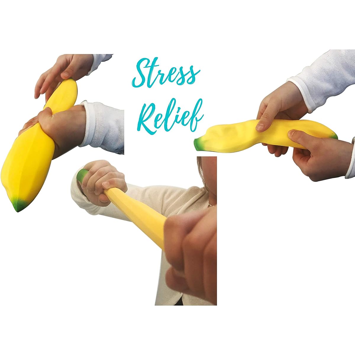 MAXFLO 12 Pack Banana Stress Toys - Squishy, Stretchable, Sand-Filled Fidget Toys for Kids & Adults Party Supplies