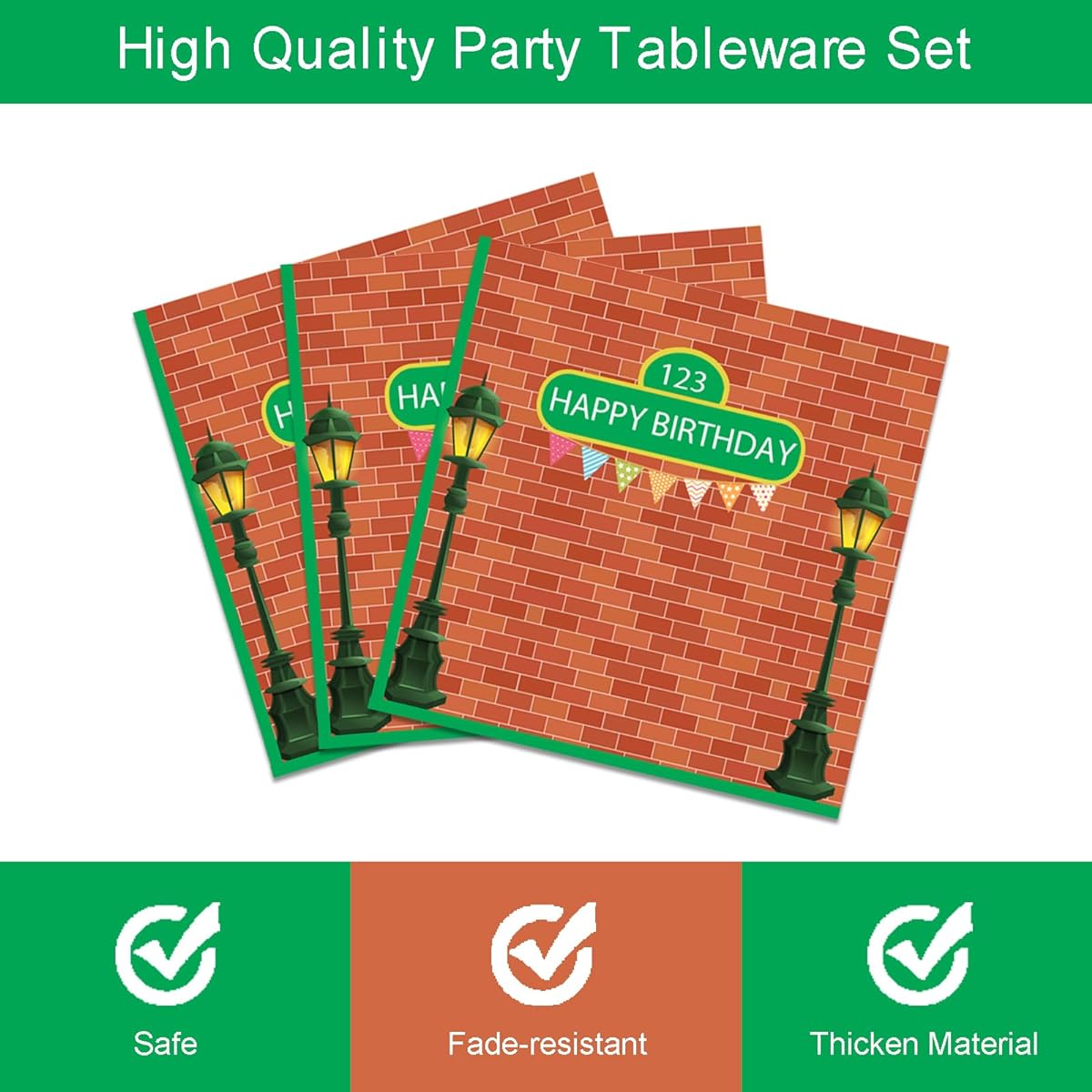 96 Pieces Red Brick Wall Street Party Supplies Tableware Set for 24 People Cartoon Sesame Party Paper Plates Napkins Decorations Birthday Party Decorations for Kids Boys Girls
