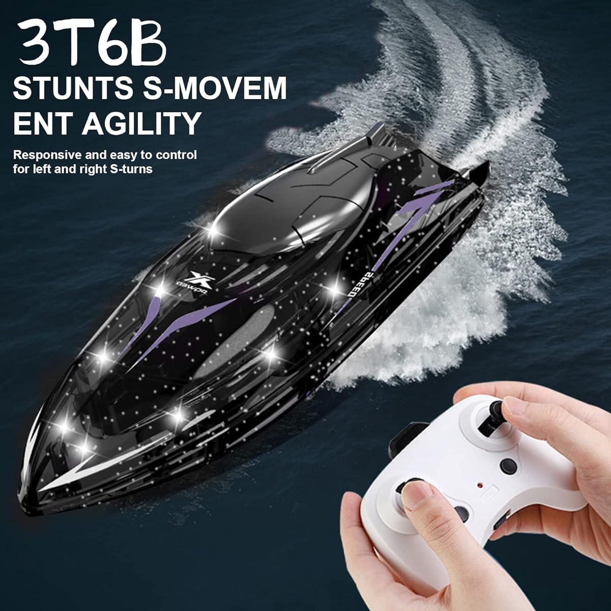 3T6B RC Boat for Kids, 2.4Ghz 20km/h Racing Boat Toy, Remote Control Boat for Pool and Lake with 1 Rechargeable Battery, Great Birthday Gift for Boys and Girls