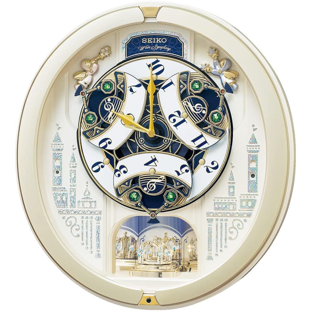 Seiko Clock Wall Clock Karakuri Clock Radio Clock Analog Karakuri Triple Selection Melody Rotating Ornament Christmas Song and Others Light Gold Pearl RE579S