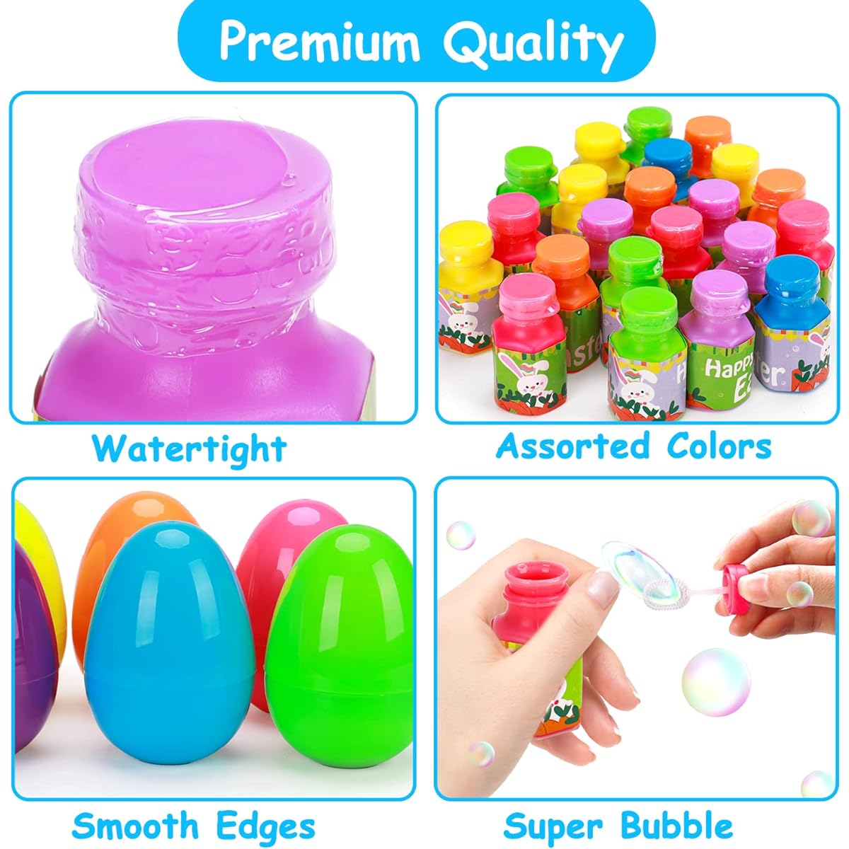 24 Prefilled Easter Eggs with Bubble Wands for Boys and Girls, Easter Basket Stuffers, Large Plastic Easter Egg Hunt Game, Goodie Bag Fillers, Toddler Kids Easter Gifts, Party Favors, Bubbles Bulk Toys
