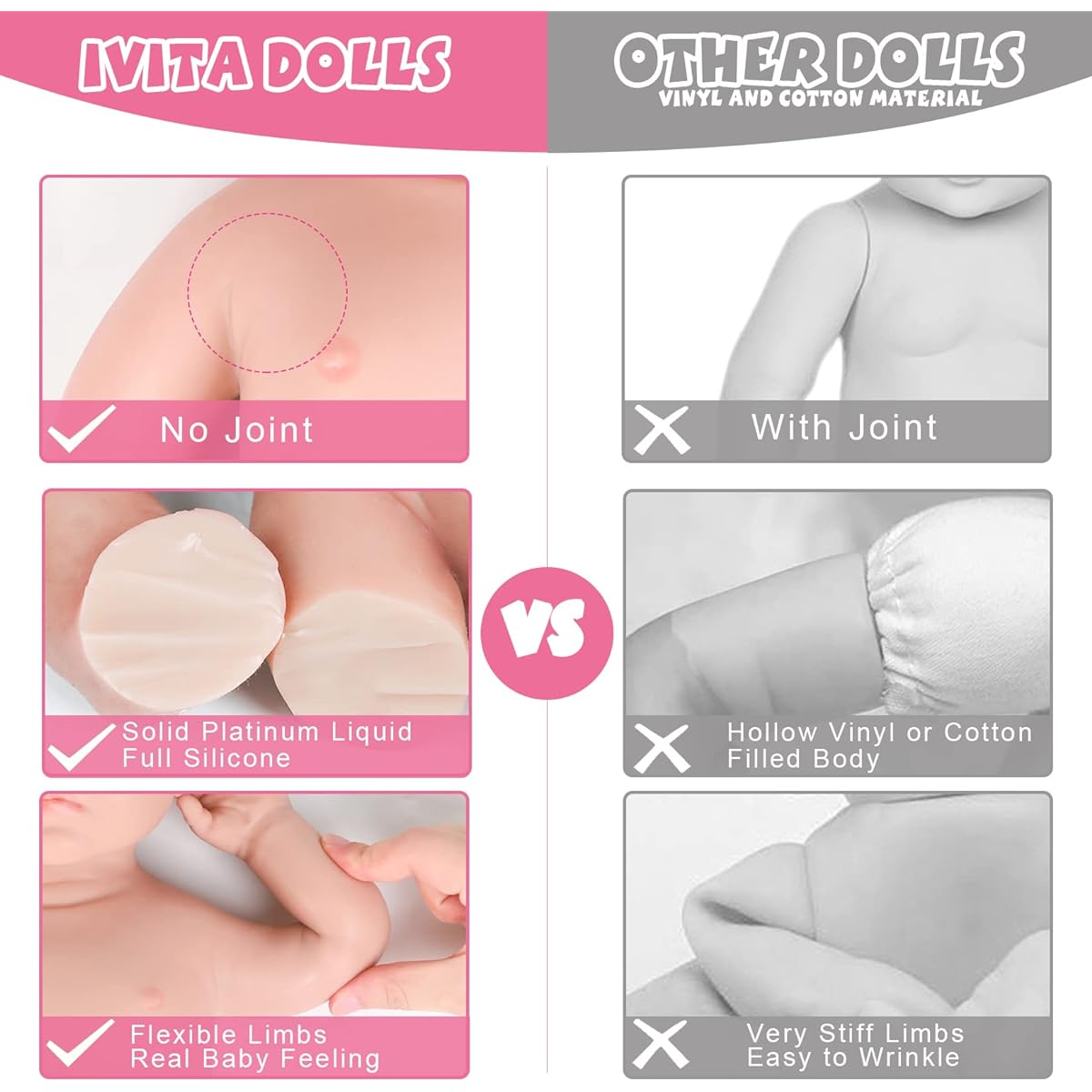 IVITA 17 Inch Full Body Silicone Baby Doll Lifelike, Not a Vinyl Doll, Real Solid Full Silicone Reborn Baby Doll, Newborn Baby Doll - Girl
