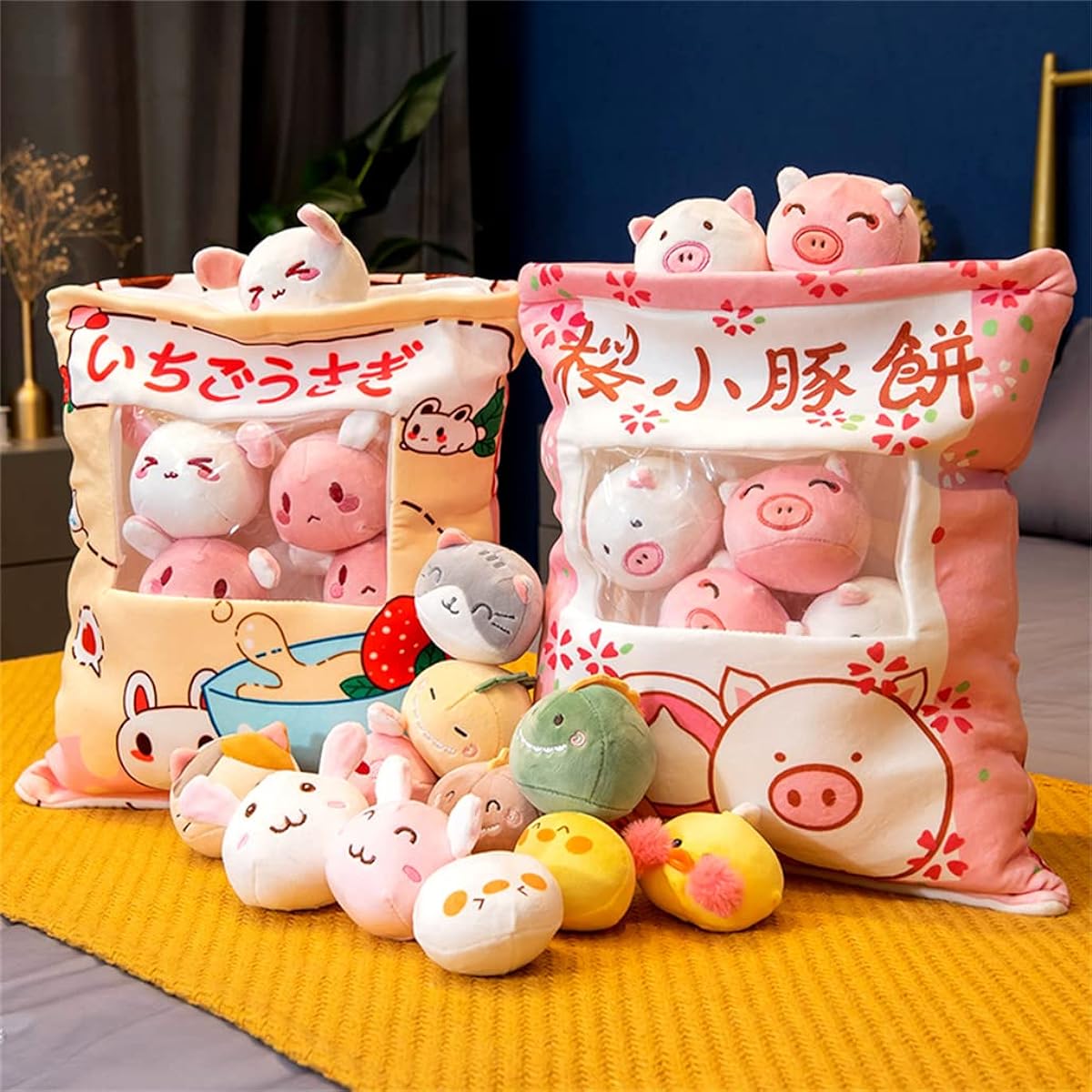 Plush Toy Sakura Rabbit Mochi Pillow Rabbit Pudding Plush Toy Candy Bag Cushion Toy Hug Cute Throw Pillow Plush Toy Removable Fluffy Kawaii Kitty Cat Plush Snack Pillow Pudding Decorative Animal Doll (Pack of Pink Swan (4 Small Swans Included), 50*38cm)
