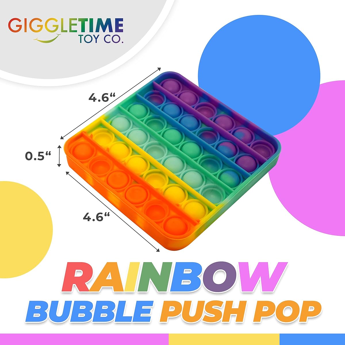 Giggle Time Bubble Push Poppers - 2 Pack - Sensory Fidget Toys - Relieve Stress and Anxiety Autism ADHD Fidget Toys for Kids and Adults Silicone Sensory Pods 4.6 x 4.6 inches Rainbow Colors