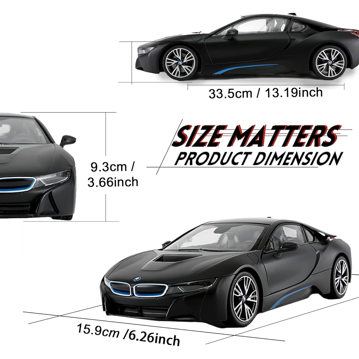 RÄDER RC Series RC Series R/C 1:14 i8 Open Door Manual Remote Control Car Electric Sports Racing Hobby Toys Car Model Car for Boys Girls Teens Adults Gift (Black)