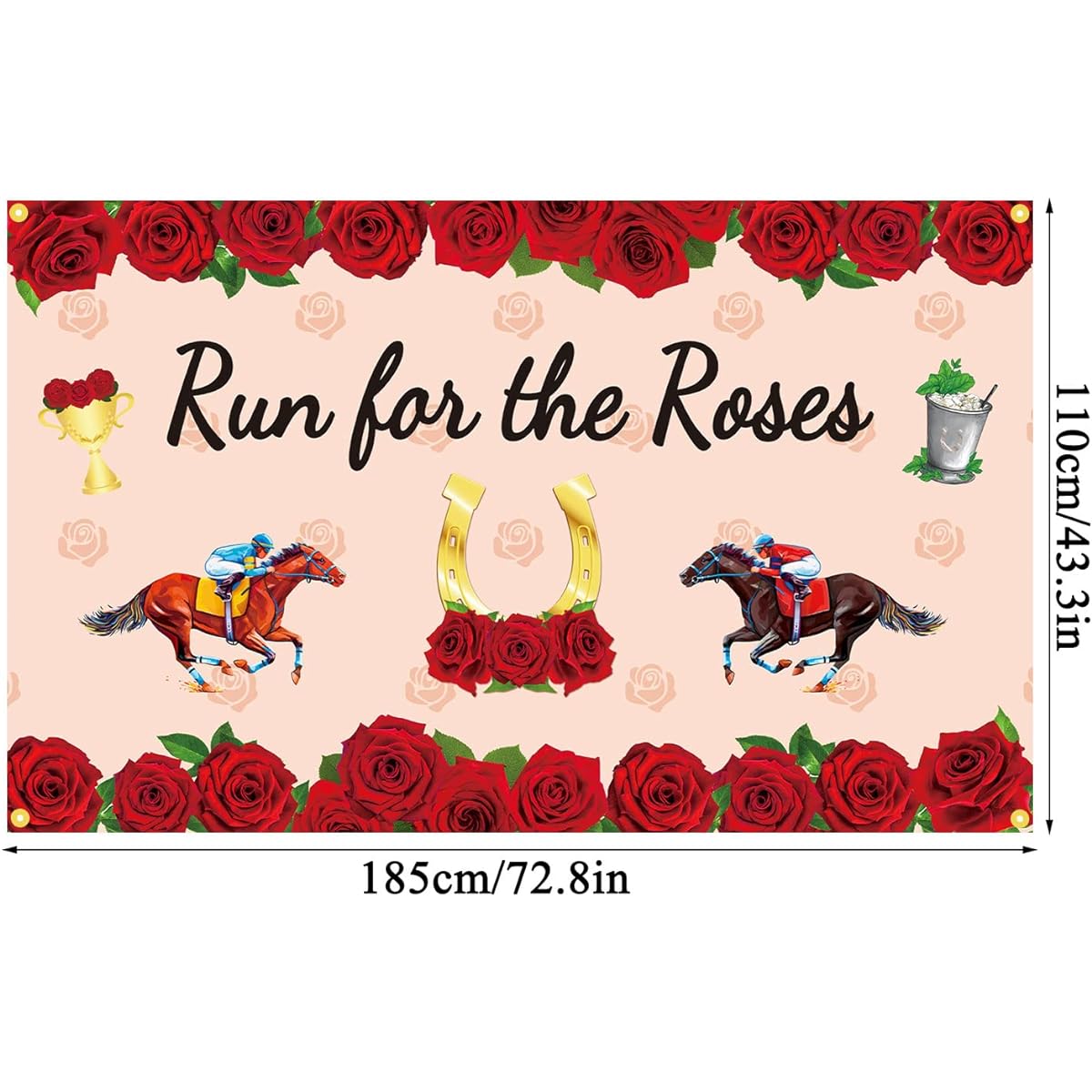 JKQ Run for The Roses Background Banner 73 x 43 inches Kentucky Derby Background Banner Kentucky Horse Racing Party Decoration Roses and Horses Activities Indoor Outdoor Photo Booth Props