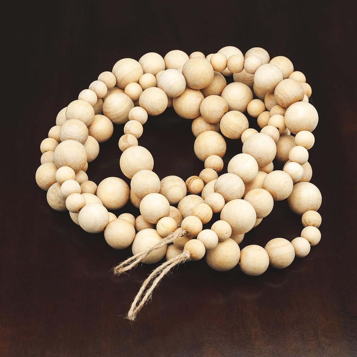 Nanalou Wood Bead Garland 7 ft | Add a touch of boho style to your farmhouse, holiday, and Christmas tree decor. All Natural Handmade Wood Bead Garland (Natural)