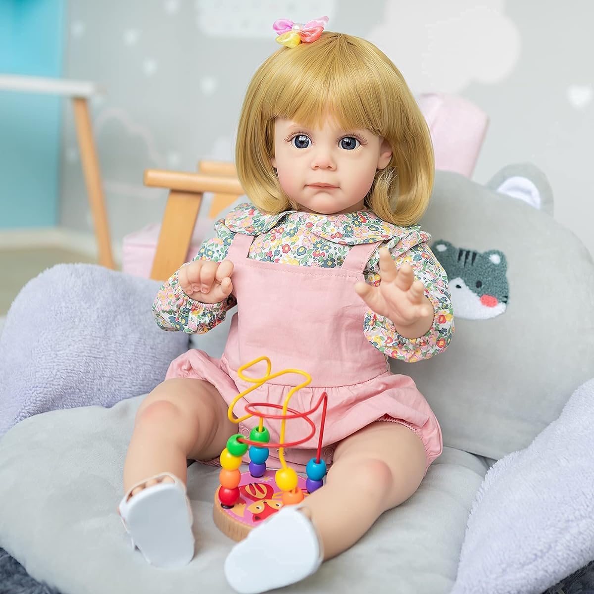 Pinky Reborn Real Life Toddler Baby Doll Girl 24 Inch Lifelike Cute Newborn Baby Doll with Blonde Hair Soft Adorable Silicone Baby Doll Toy Birthday Gift Set