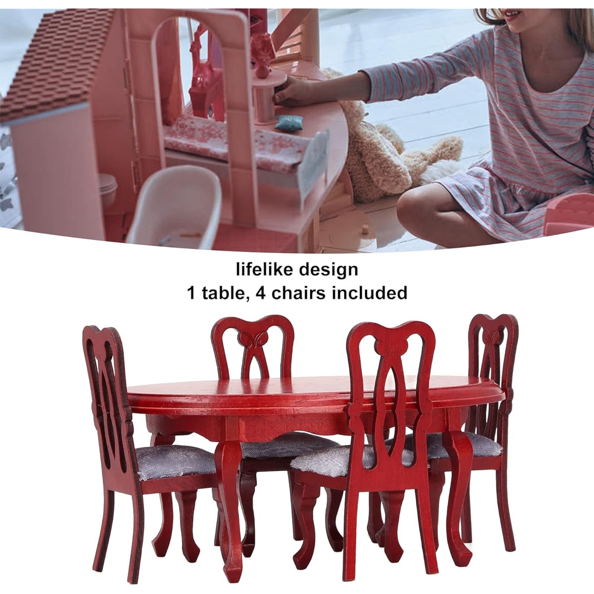 SPYMINNPOO Dollhouse Dining Table Set, 1:12 Scale Dollhouse Mini Furniture, Exquisite Premium Wooden Table and Chairs, Toy Game Simulation Furniture
