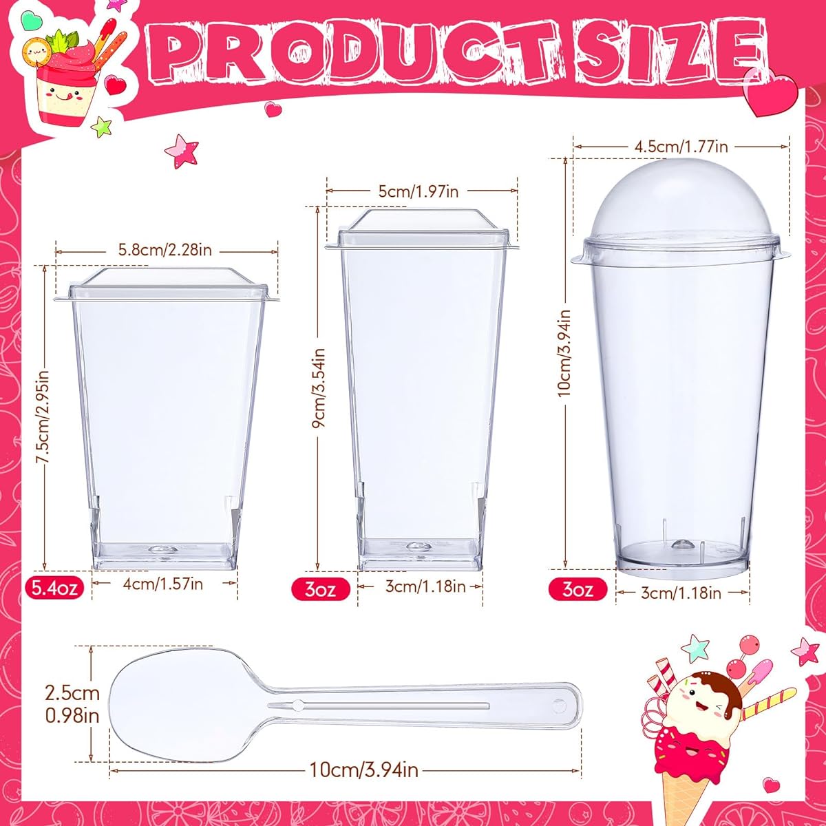 150 Pieces Mini Dessert Cups with Spoons 5oz 3oz Plastic Appetizer Cups Clear Pudding Cups Parfait Cups with Lid Shooter Cups Banana Pudding Containers for Party Desserts 3 Styles