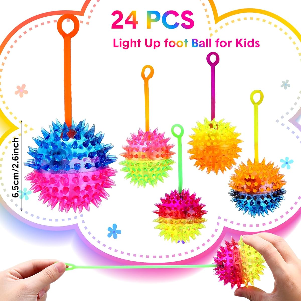 Wettarn 24 Pieces Bouncy Light Up Ball LED Flashing Pointy Sensation Stress Ball Fidget Sensation Glow in the Dark Party Favor Birthday Gift Classroom Favor Return Gift (Massage Ball)