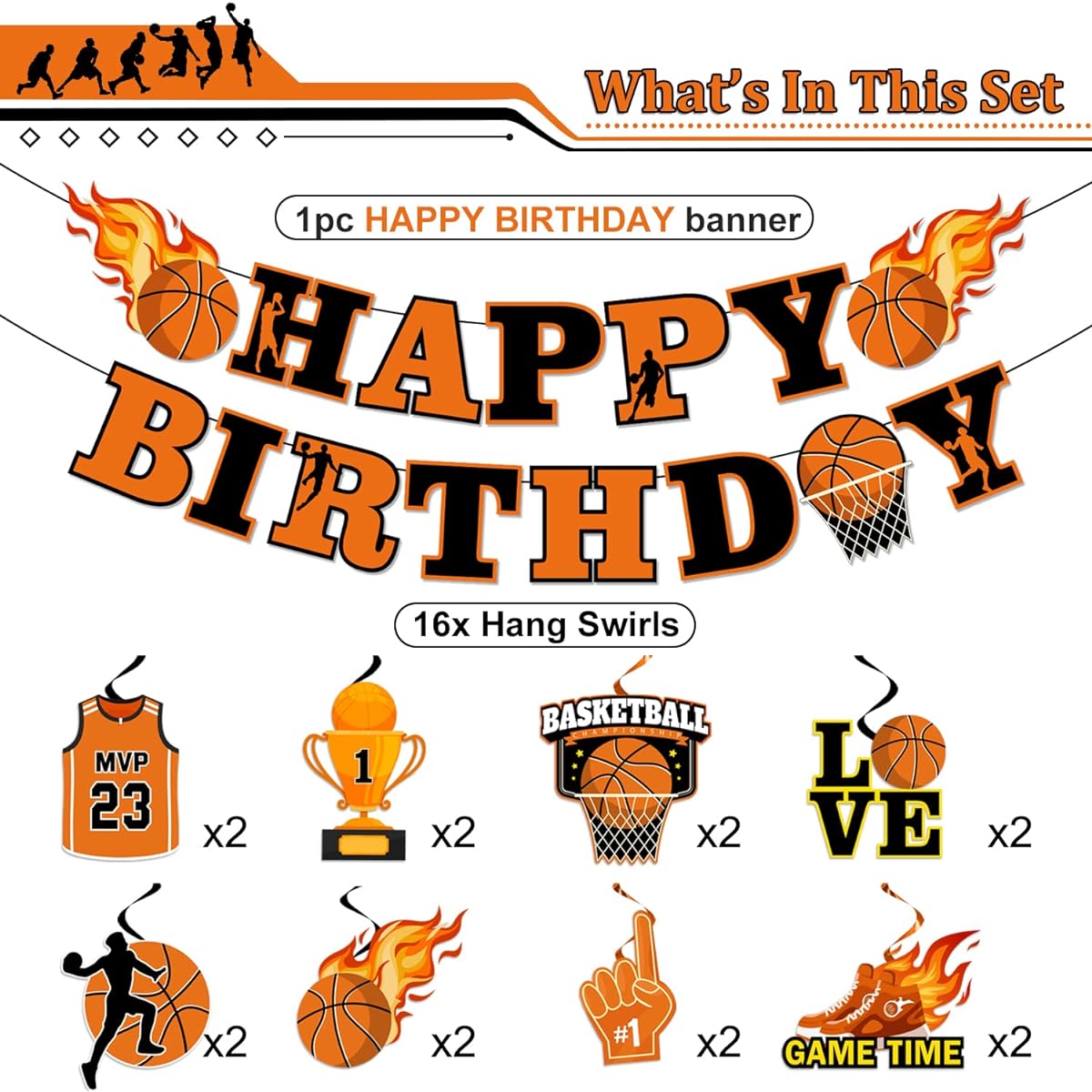 Basketball Party Decorations, Basketball Happy Birthday Banner and Basketball Hanging Swirl Decorations Basketball Party Supplies for Boys Kids Teenagers Men