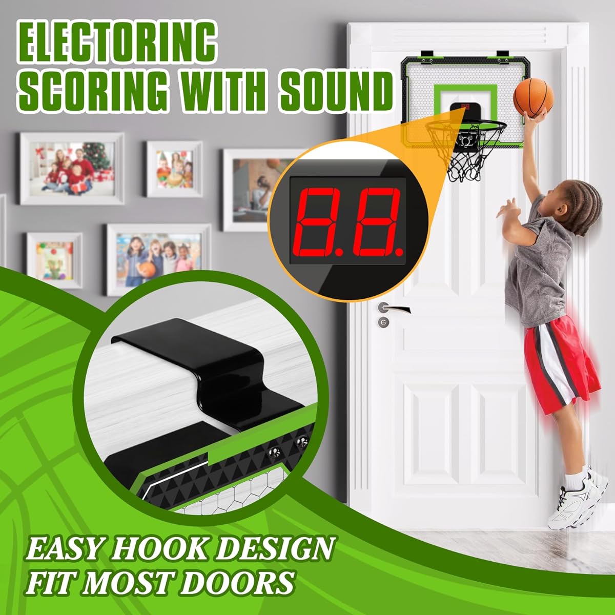 Indoor Mini Basketball Hoop for Door - Through Door Basketball Hoop Indoor Kids Small Basketball Hoop with 4 Balls Foldable Basketball Hoop for Wall & Room Basketball Toy for Boys Kids Teens