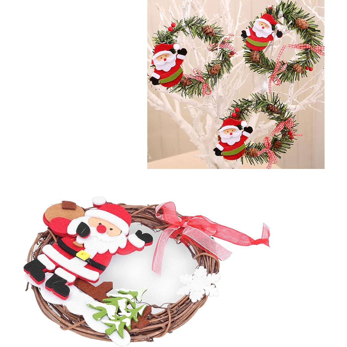plplaaobo Christmas Door Wreath PVC Christmas Garland Ornaments No Assembly Required Fade-Resistant Easy to Clean Christmas Window Wreath (Santa Claus)