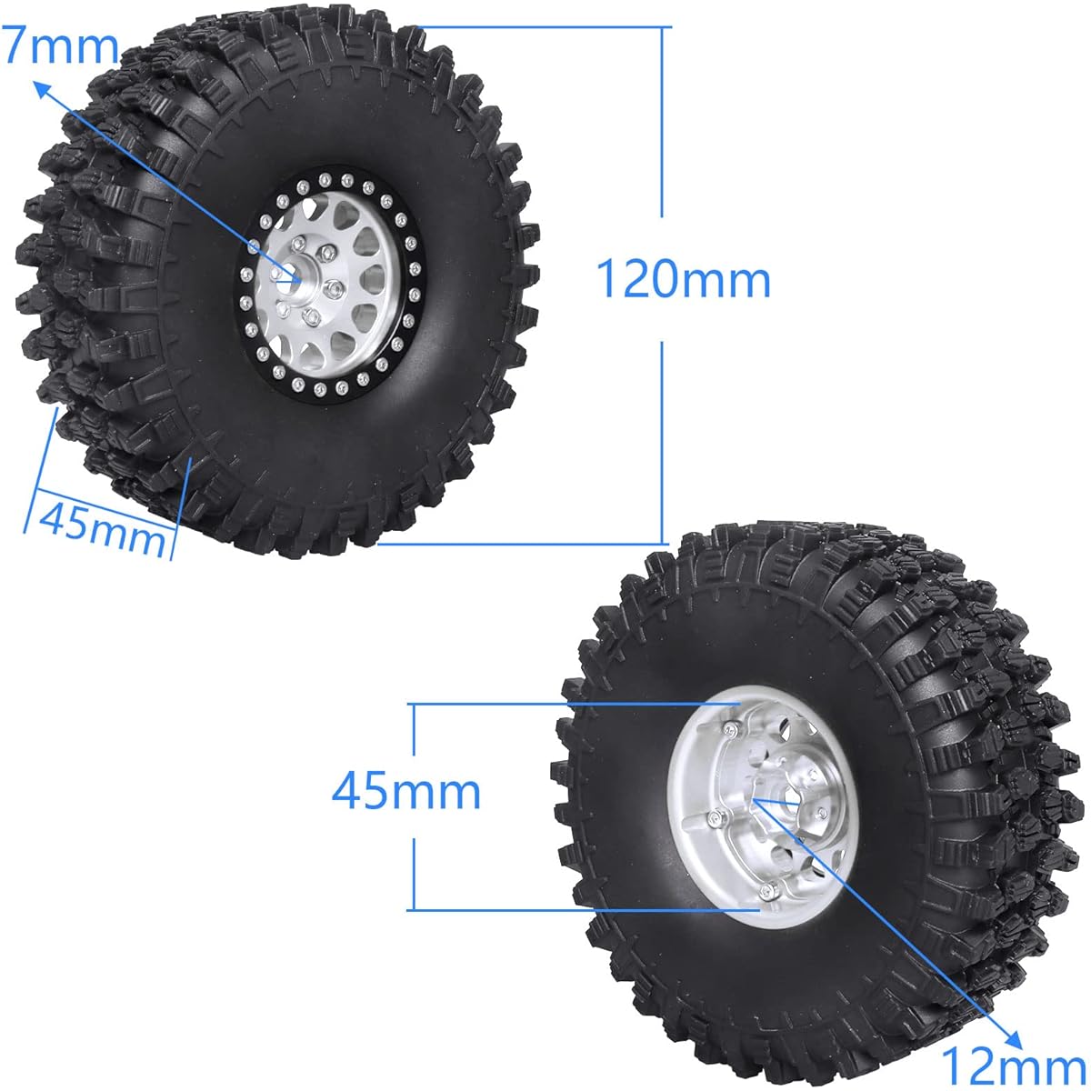 CrazyHobby 4pcs 1.9 Beadlock Wheels and Tires with Foam Inserts for Traxxas TRX-4 Axial SCX10 II Redcat Everest Gen7 Redcat Gen8 Most 1/10 RC Crawler Cars with 12mm Wheels Hexagonal Wheels (Color 4)