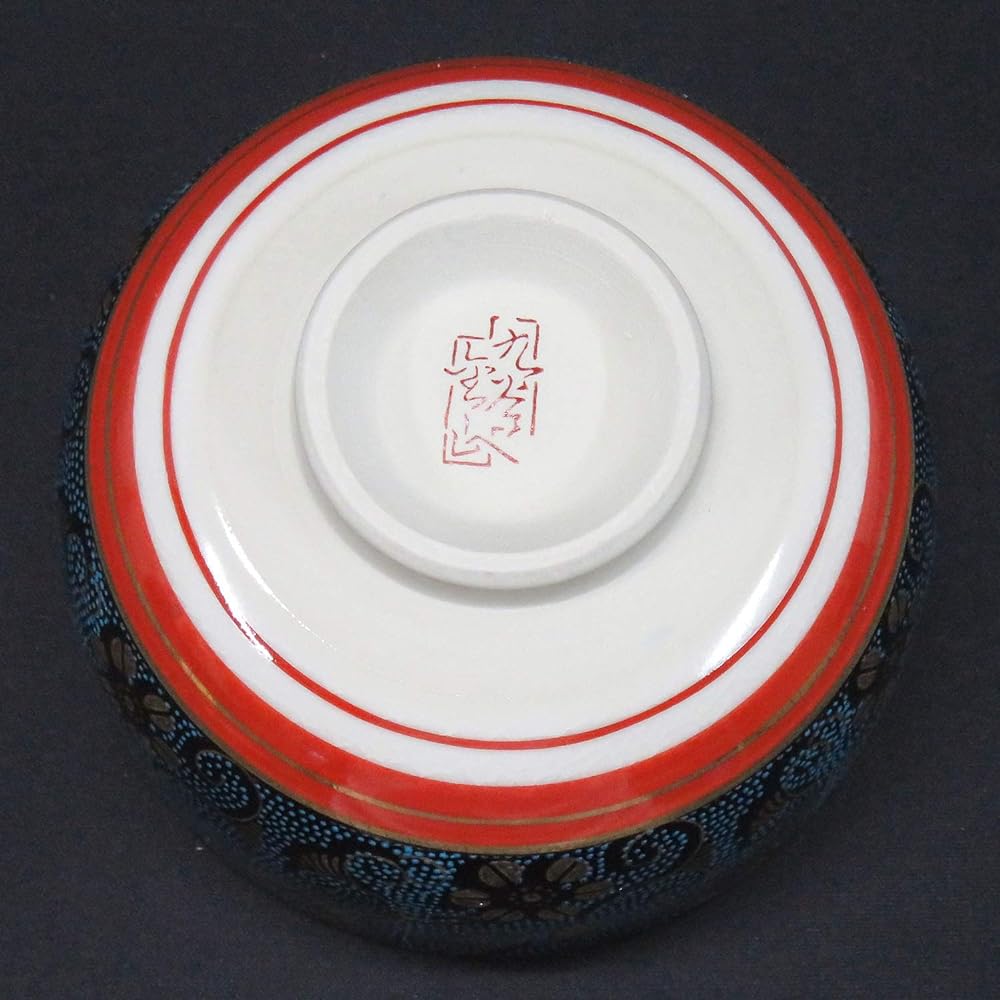 Kutani ware matcha bowl, blue-grained iron tea ceremony utensils, matcha tea bowl, Kishou celebration present, gift k7-0801