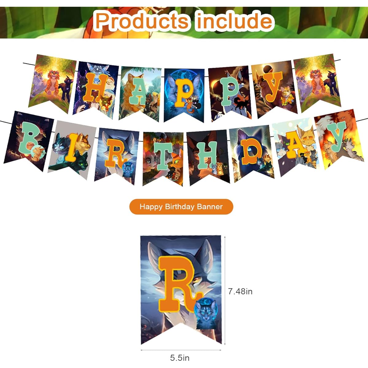 Warrior Cat Party Supplies Birthday Party Decorations for Kids Warrior Cat with Birthday Banner Cake Topper Warrior Cat Themed Birthday Party Decorations