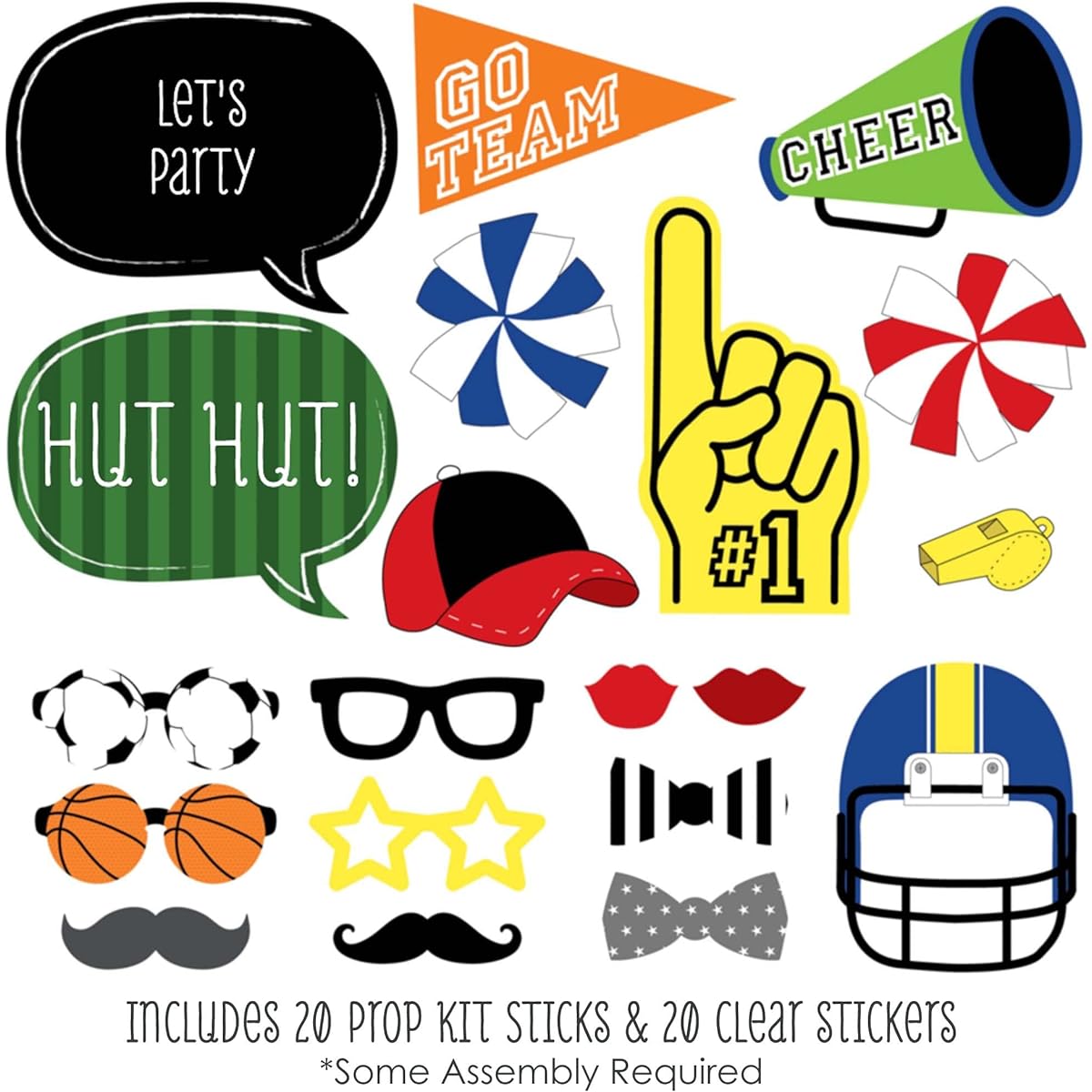 Sports Party - Photo Booth Props Kit - 20 Count