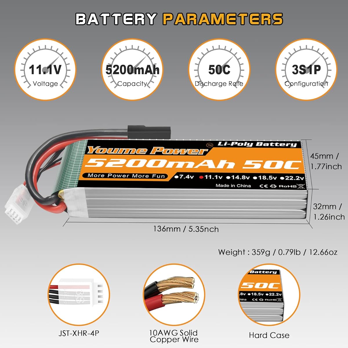Nihewo 3S Lipo Battery 2 Pack 11.1V RC Lipo Battery 5200mAh with TR Plug for RC Car/Truck/Buggy/Truggy RC Helicopter RC Airplane UAV Drone Boat (Short)