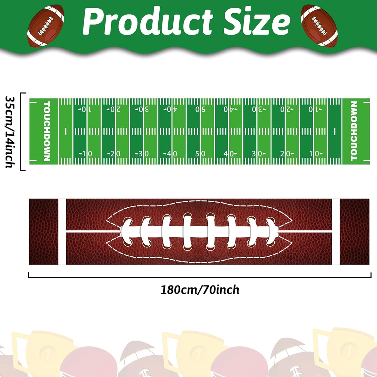 2 Pieces Football Kitchen Table Runner Decorative Green Touchdown Game Days Season Table Runner Lawn Football Birthday Party Runner Kitchen Dining Room Home Decor 71x14 Inch
