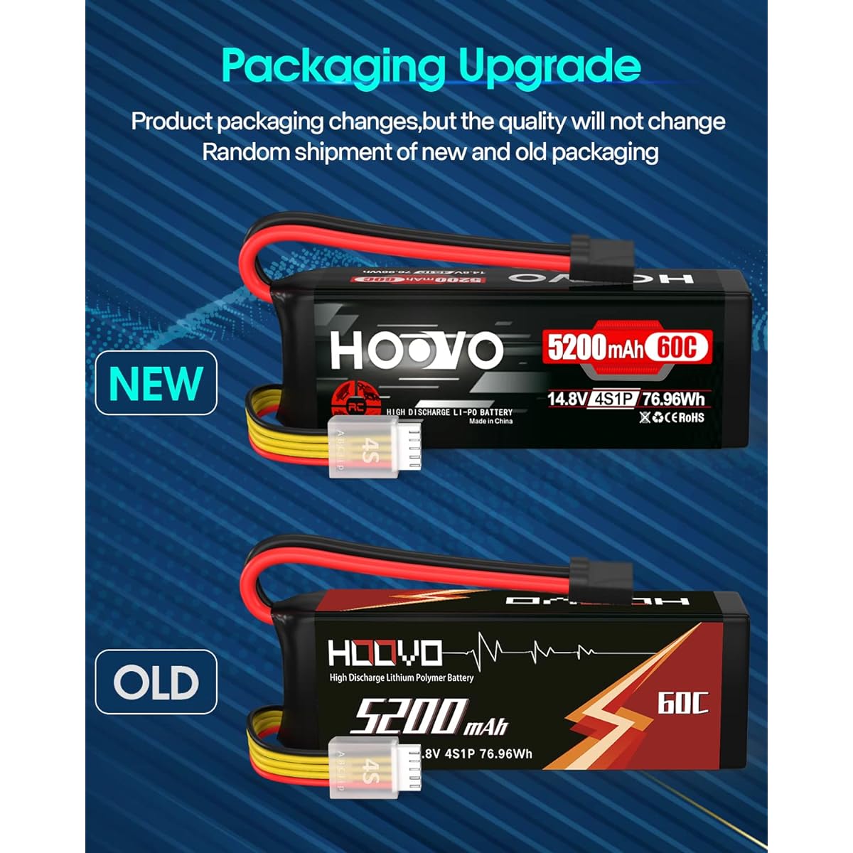 HOOVO 14.8V 5200mAh 60C 4S Lipo Battery with Connector for RC Helicopter RC Airplane Quadcopter Drone RC Boat