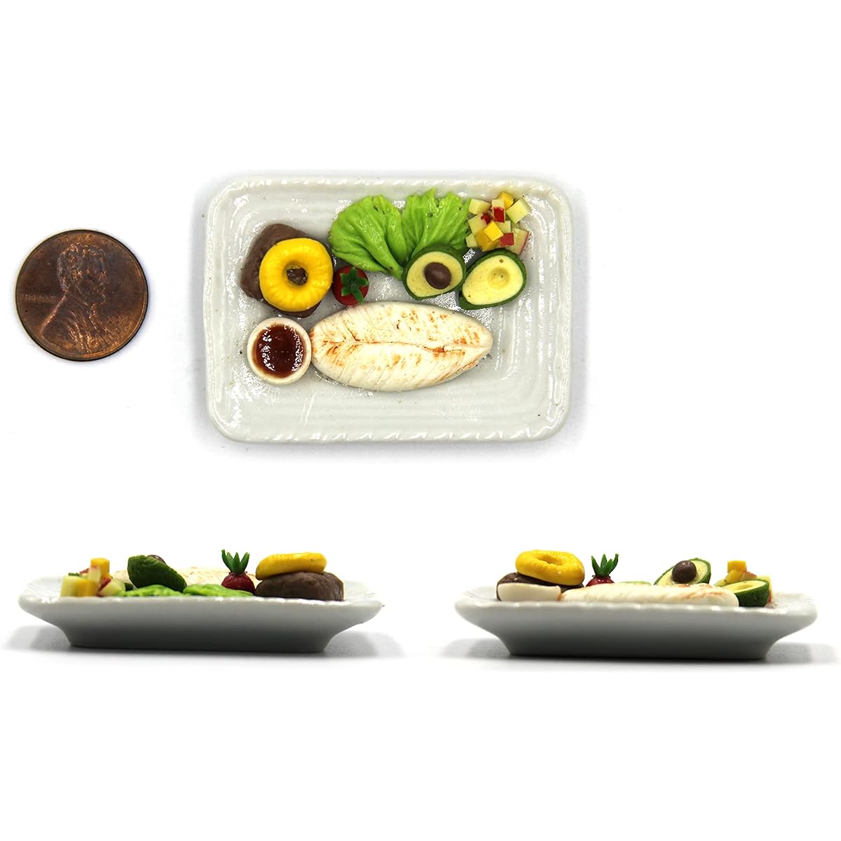 Lovely Mix 5pcs Assorted Hawaiian Grill Steak Appetizer Plate Dollhouse Miniature Food Collectibles Small Food Fits Barbie Doll and Diorama Scale 1:6