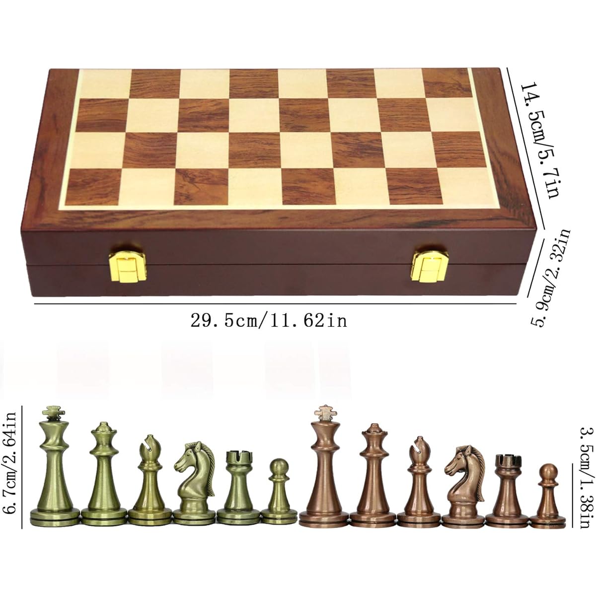 Auroal Chess Set, Large Metal Deluxe Chess for Adults, Unique Foldable Wooden Chess Board, Educational Toys for Kids and Adults