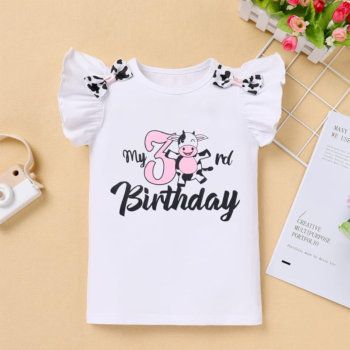 Cow Third Birthday Girl Outfit Toddler Kids T-shirt Cow Tutu Skirt Headband Cake Smash Photoshoot Baby Cows Print My 3rd Birthday Outfit Farm Animals Cow Birthday Party Supplies Halloween Costume Pink