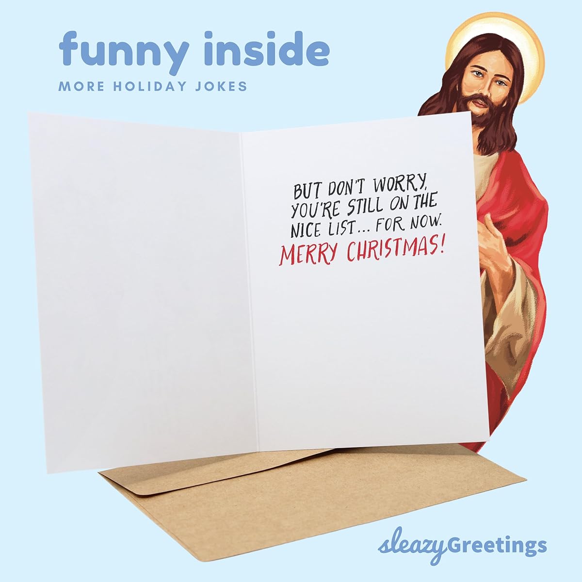 Good Egg Greetings Funny Christmas Greeting Cards | Season's Greetings Holiday Cards for Adults | 5" x 7" with Envelopes We Saw That Santa Jesus Meme Card