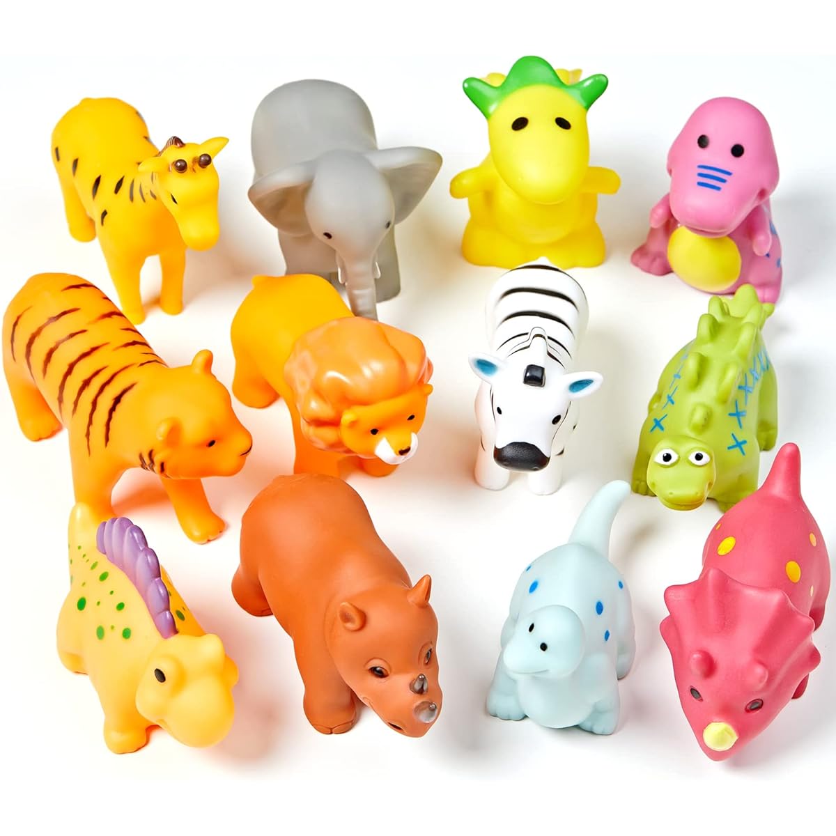 XY-WQ Mold Free Bath Toys No Holes Toddler 6-12 Toddler 1-3 No Holes No Mold Bathtub Toys (Dinosaurs + Animals, 12 Pieces with Mesh Bag)