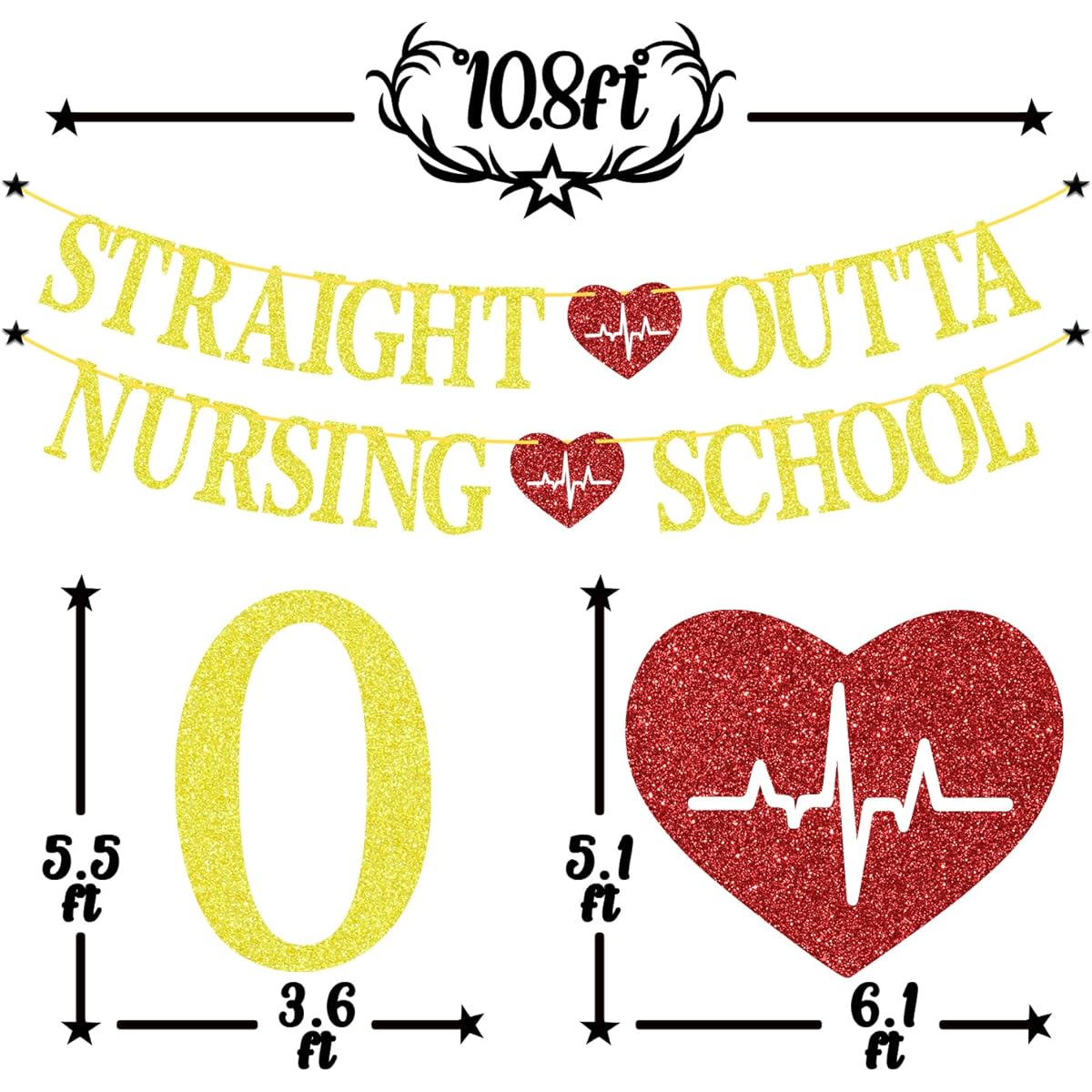 Gold Glitter Straight Outta Nursing School Banner, I Survived Nursing School/Congrats Nurse, 2024 Medical School Nurse Graduation Party Decorations