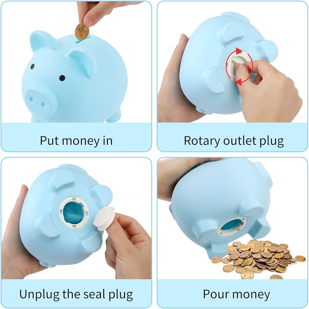 Piggy Bank for Boys Cute Plastic Pig Money Box Unbreakable Piggy Bank Shatterproof Coin Bank for Kids Birthday Festival Practical Gift (Pink, Blue, Yellow)