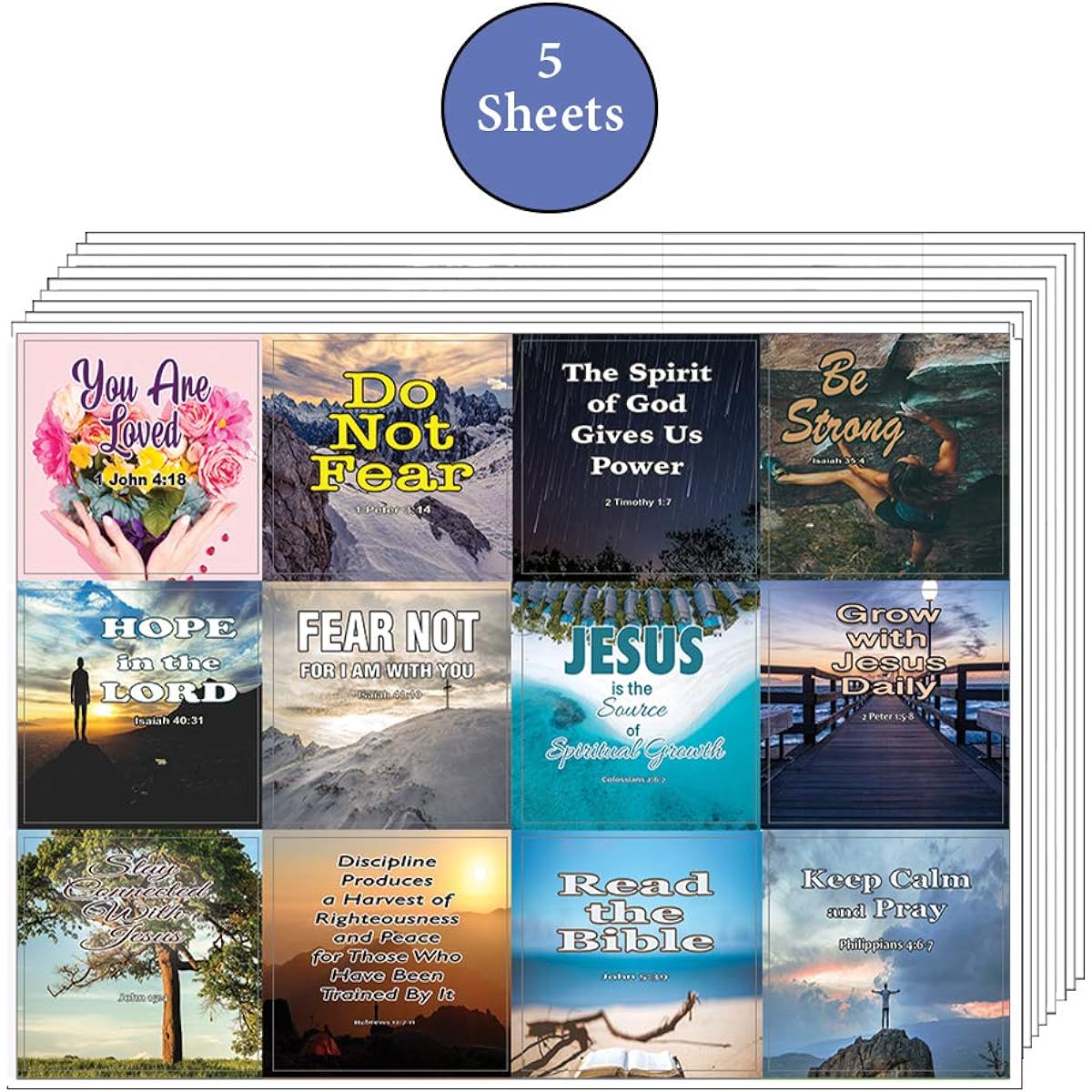 Christian Spiritual Growth Inspirational Stickers (5 Sheets) - A Variety of Colorful Stickers