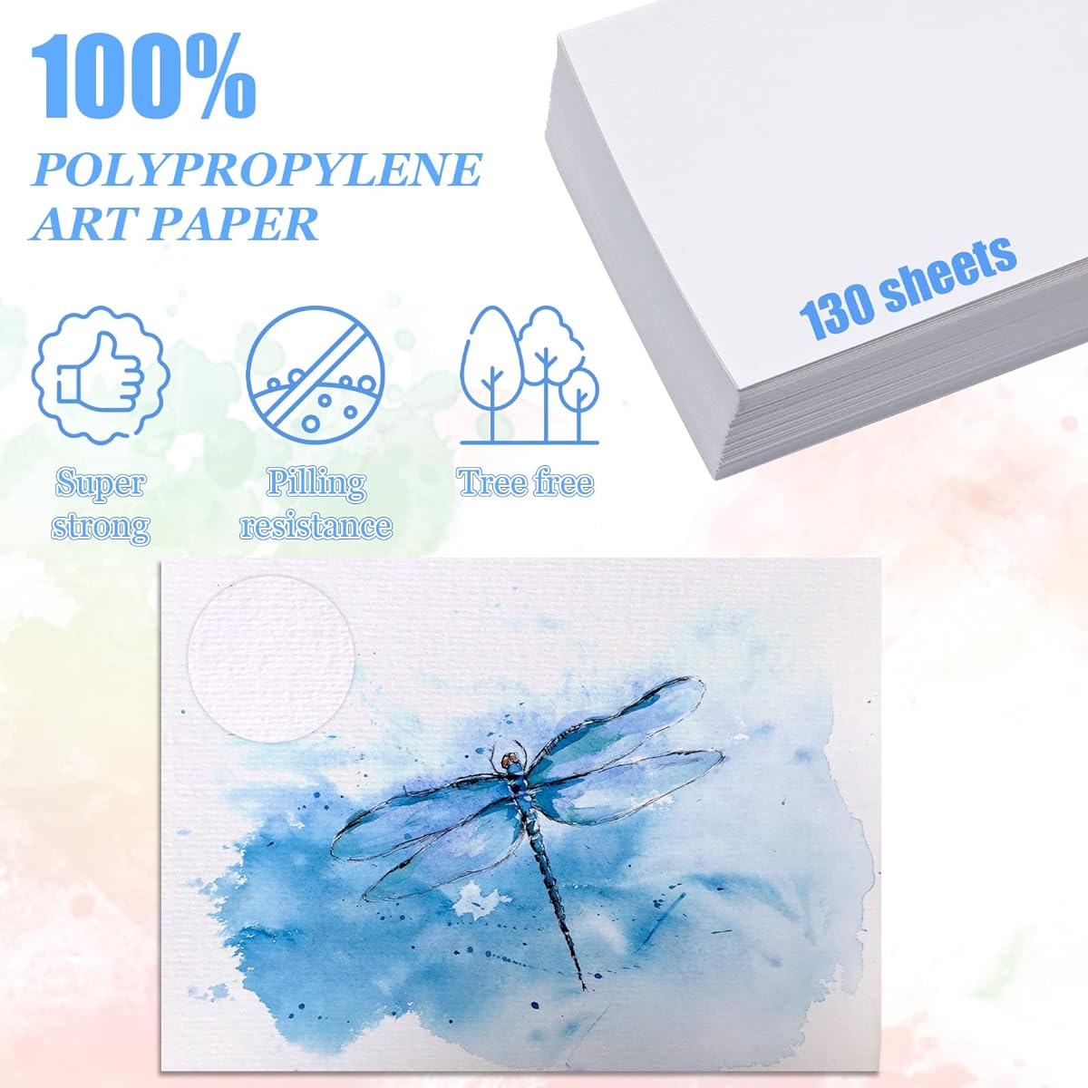 SPOKKI Watercolor Paper Art Paper 130 Sheets for Drawing and Painting Thick Painting Paper White Paper for Kids and Artists (300g 5 x 7 inch)