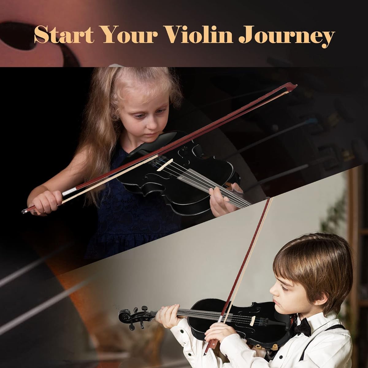 BELANITAS Violin 4/4 Full Size Fiddle Set Acoustic Violin Children Adult String Instrument Beginner Student Hard Case, Violin Ribbon, Rosin, Black