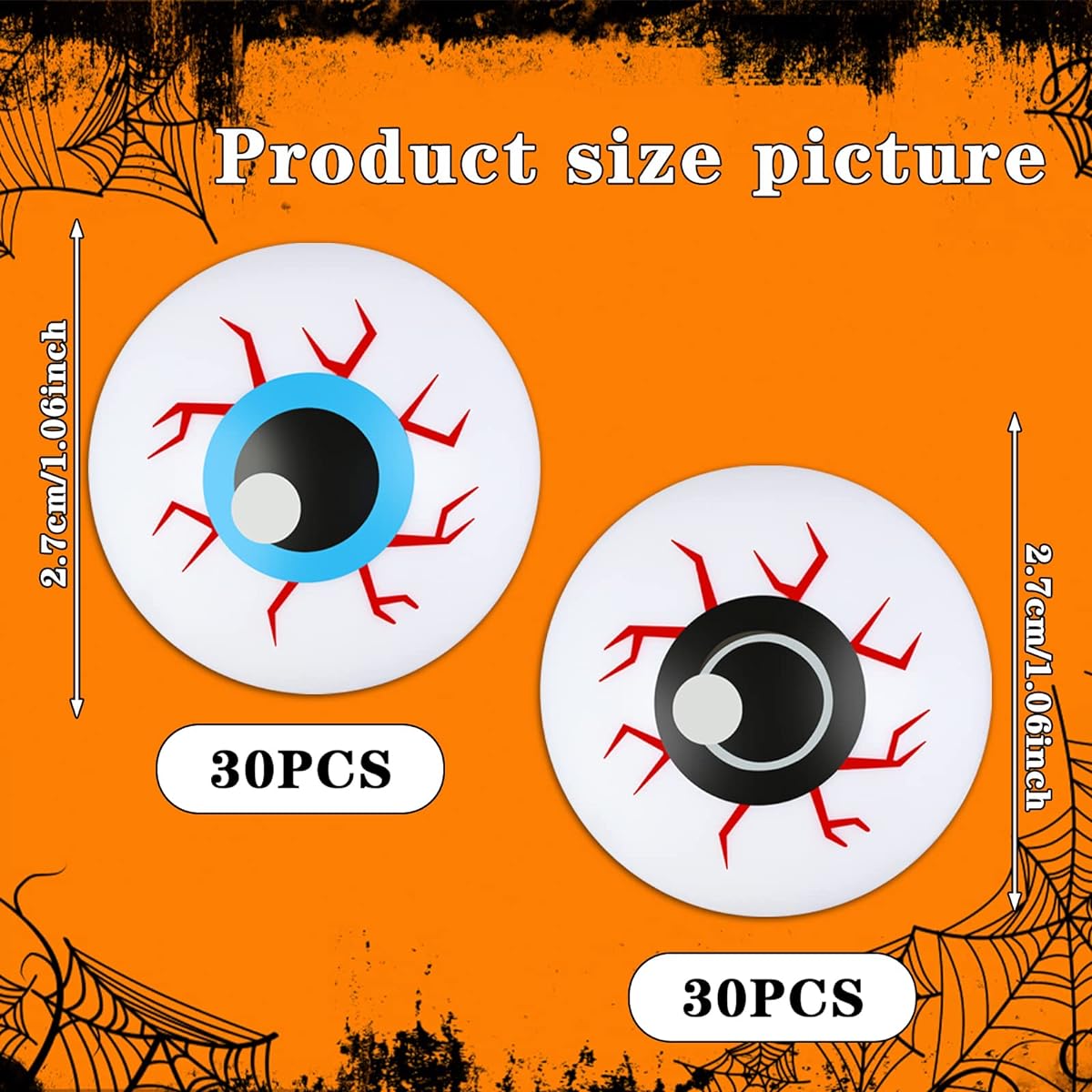 60pcs Plastic Halloween Eyeballs Scary Ping Pong Eyeballs Kids Toys 1" Fake Eyeballs Hollow Eyeballs Beer Pong Halloween Party Favors Goody Bag Fillers Halloween Terror Props Eyeballs