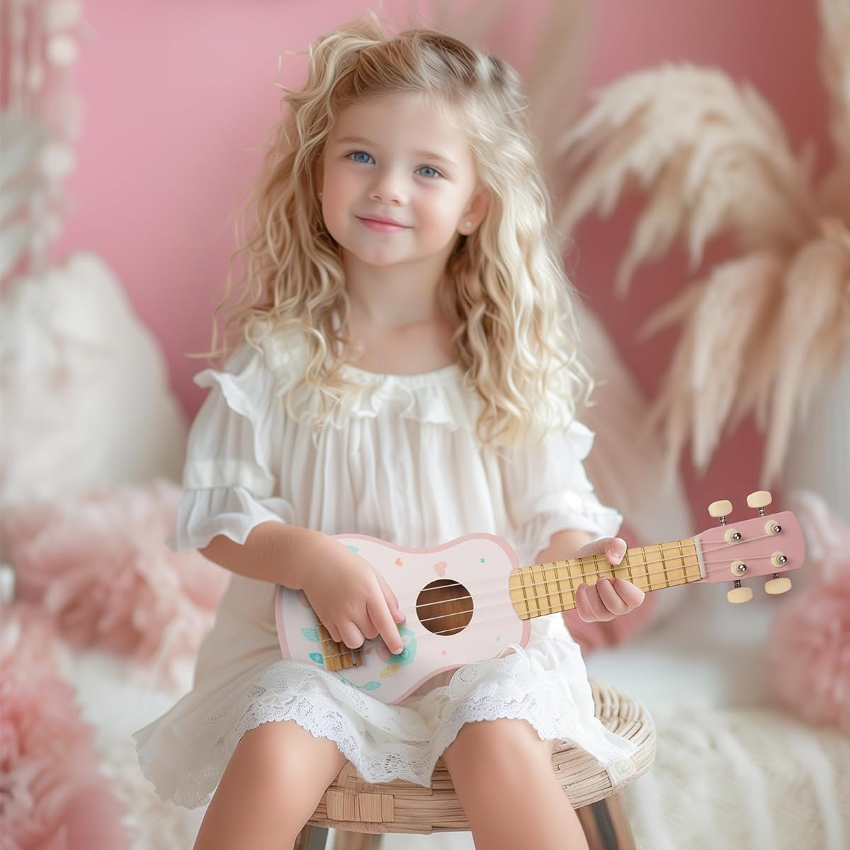 Children's Guitar Instrument Set 17 Inch Ukulele with Nylon Strings Tuning Gear Ukulele for Beginners