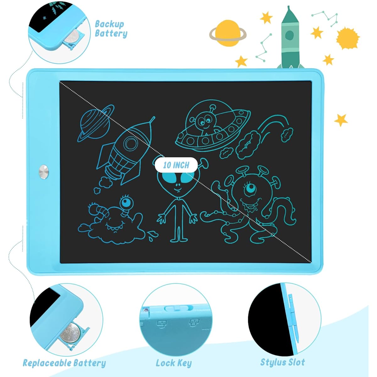 SIXGO LCD Writing Tablet 10 Inch Colorful Drawing Pad for Kids Reusable Doodle Board with Erase Button Educational Gift for 3 Years Old 4 Years Old 5 Years Old 6 Years 7 Years Old Toddler Boys Girls (Combination Colors)