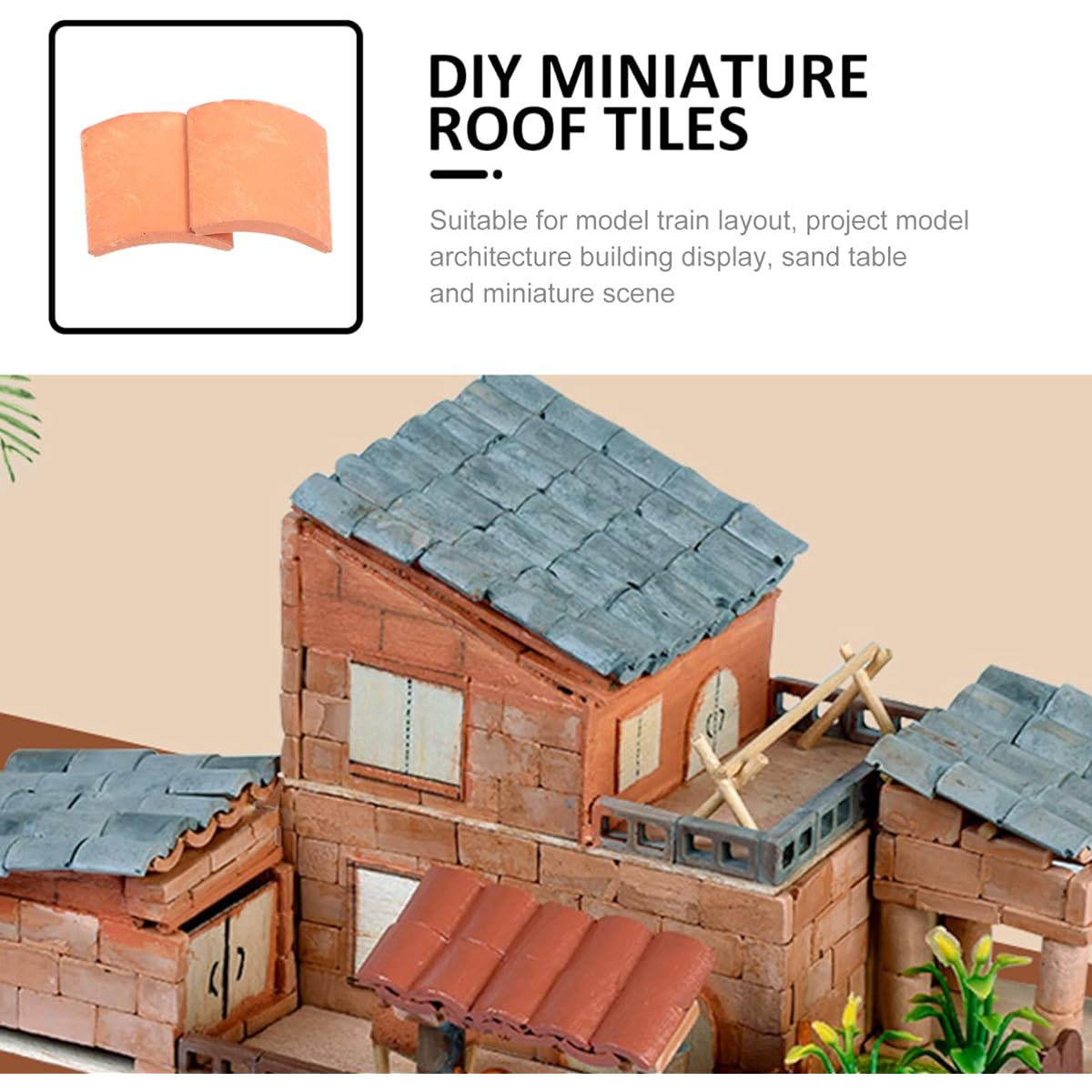 Vaguelly 80 Pieces Mini Bricks Roof Tiles 1:16 Small Red Bricks Miniature Model Cement Brick Set for Stone Dollhouse/Railroad/Landscaping Building Set 17 x 16 x 2mm