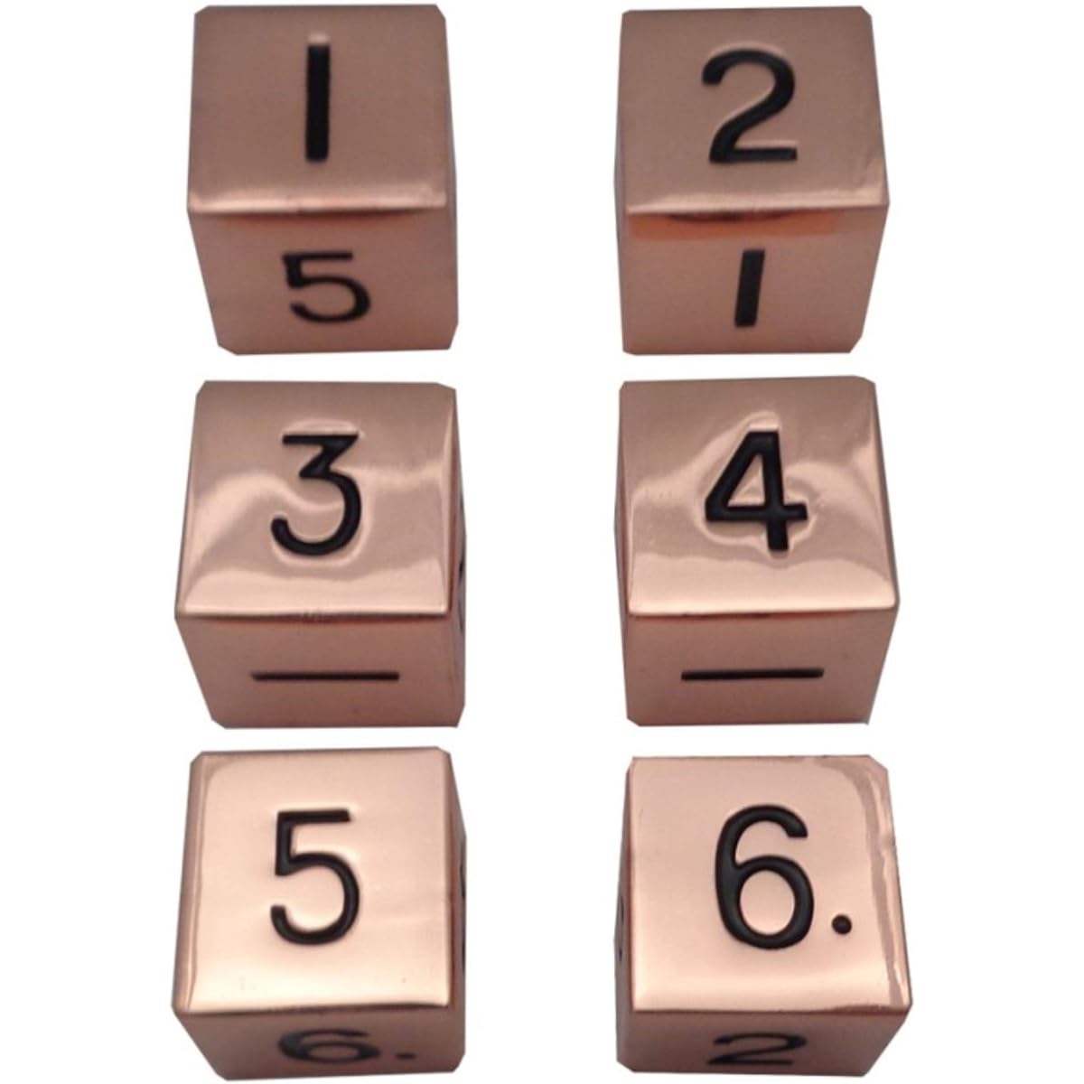 Metal Dice Set: 6 d6 16mm Dice: Copper