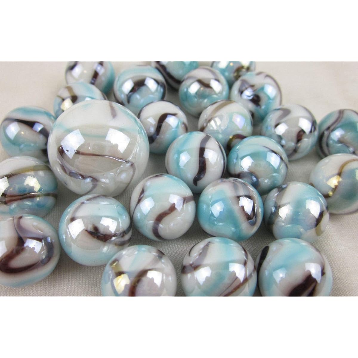 Big Game Toys~ 25 Glass Marbles Electric Sky White/Blue/Black Swirls Classic Style Game Pack (24 Player, 1 Shooter) Decor/Vase Filler/Aquarium
