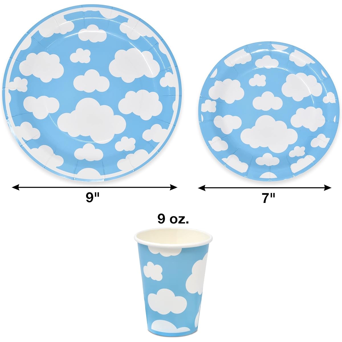 Blue Sky White Cloud Party Supplies Tableware Set 24 9 Inch Paper Plate 24 7 Inch Plate 24 9oz Cup 24 Shape Lunch Napkins Cloud Baby Shower Gender Reveal Birthday Disposable Tableware Decorations