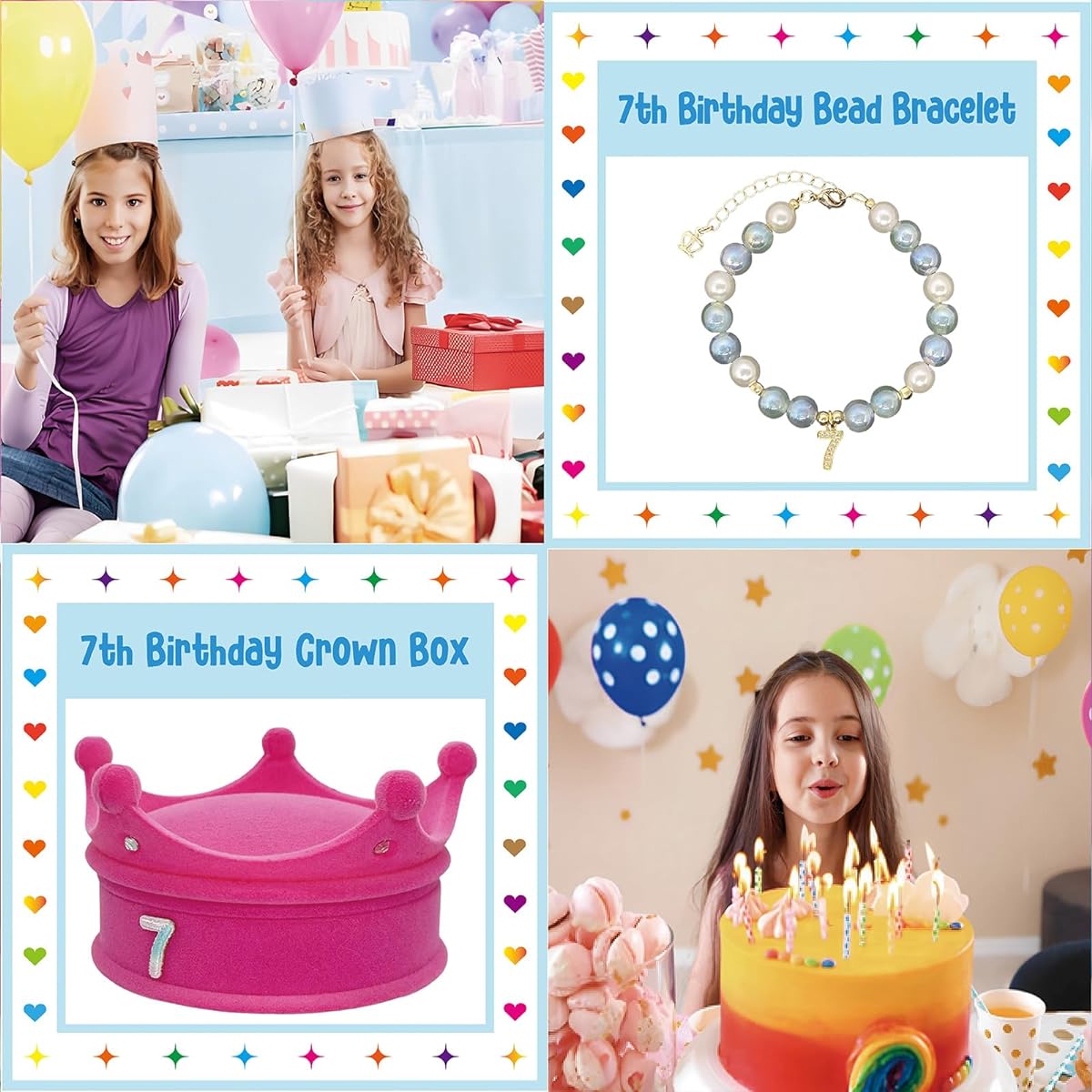 7th birthday gift, 7th birthday charm bracelet, blue, 7th birthday crown box, birthday gift for 7 year old girl, 7th birthday present, 7th birthday gift, 7th birthday girl, 7th birthday ideas, Small, Resin